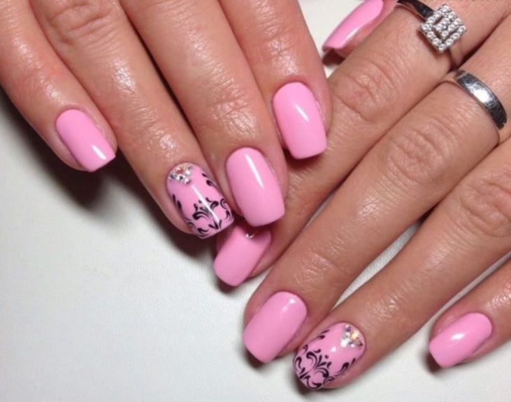 дизайн ногтей розовый с блестками